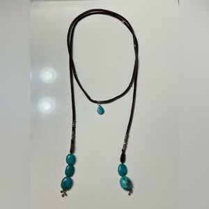 Turquoise and Leather Oxbow Lariat Necklace